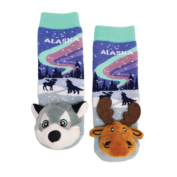 Messy Moose Socks, Alaska Northern Lights Socks, 6 Pack